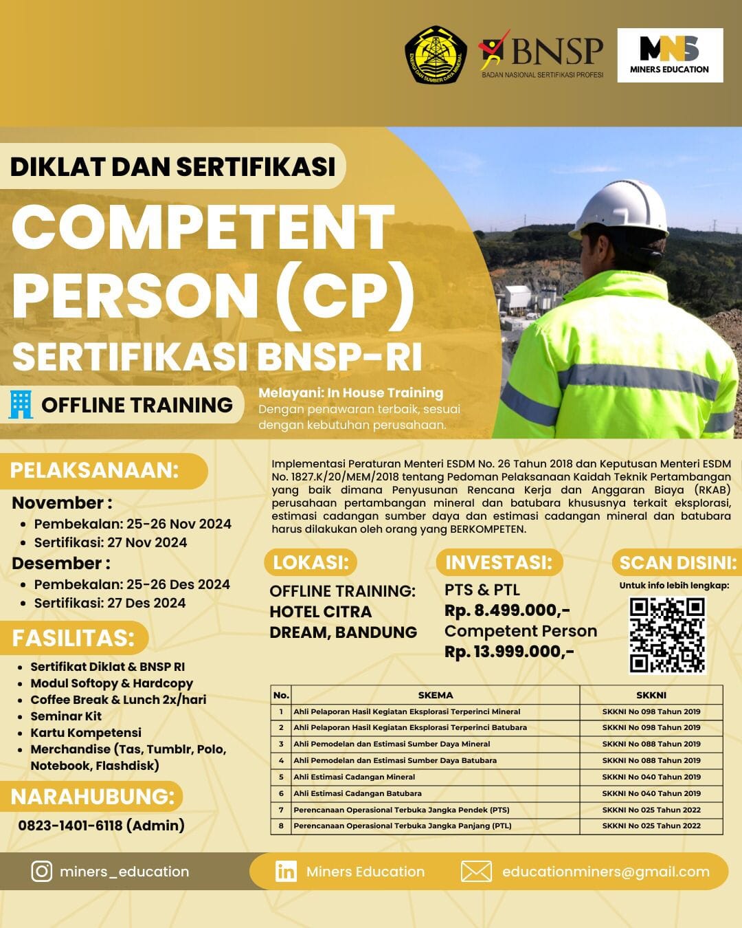 Pembekalan dan Sertifikasi Competent Person - BNSP RI