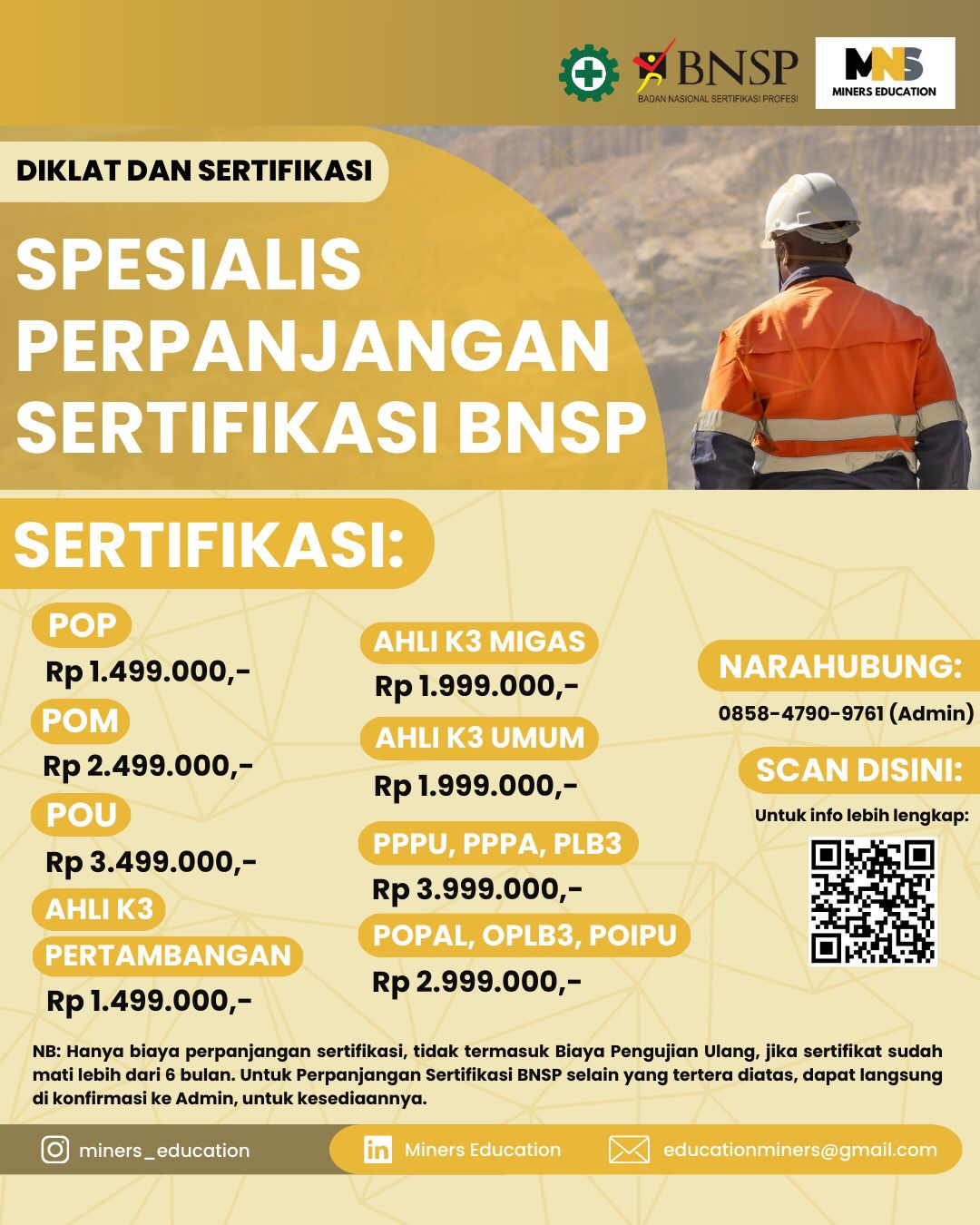 Perpanjangan Sertifikasi Pengawas Operasional Pertama (POP) - BNSP RI