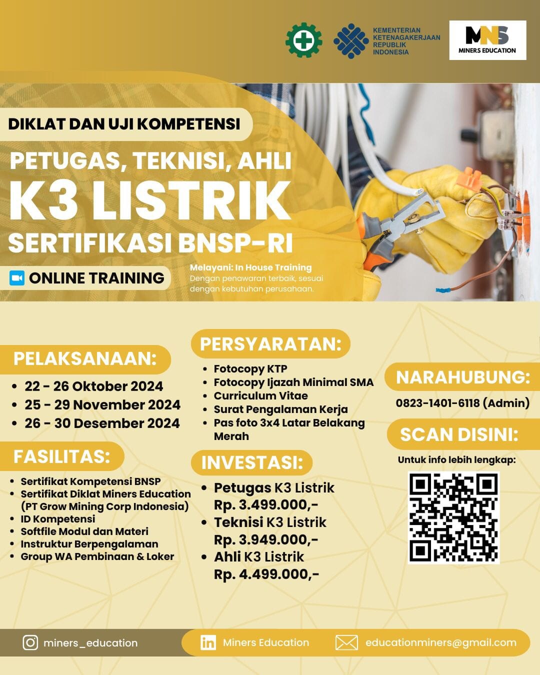 Diklat dan Uji Kompetensi Petugas, Teknisi, Ahli K3 LISTRIK Sertifikasi BNSP-RI