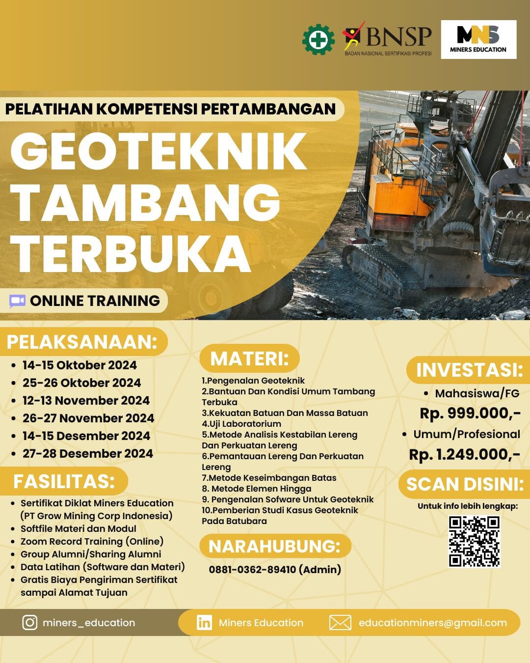 Pelatihan Kompetensi Pertambangan Geoteknik Tambang Terbuka