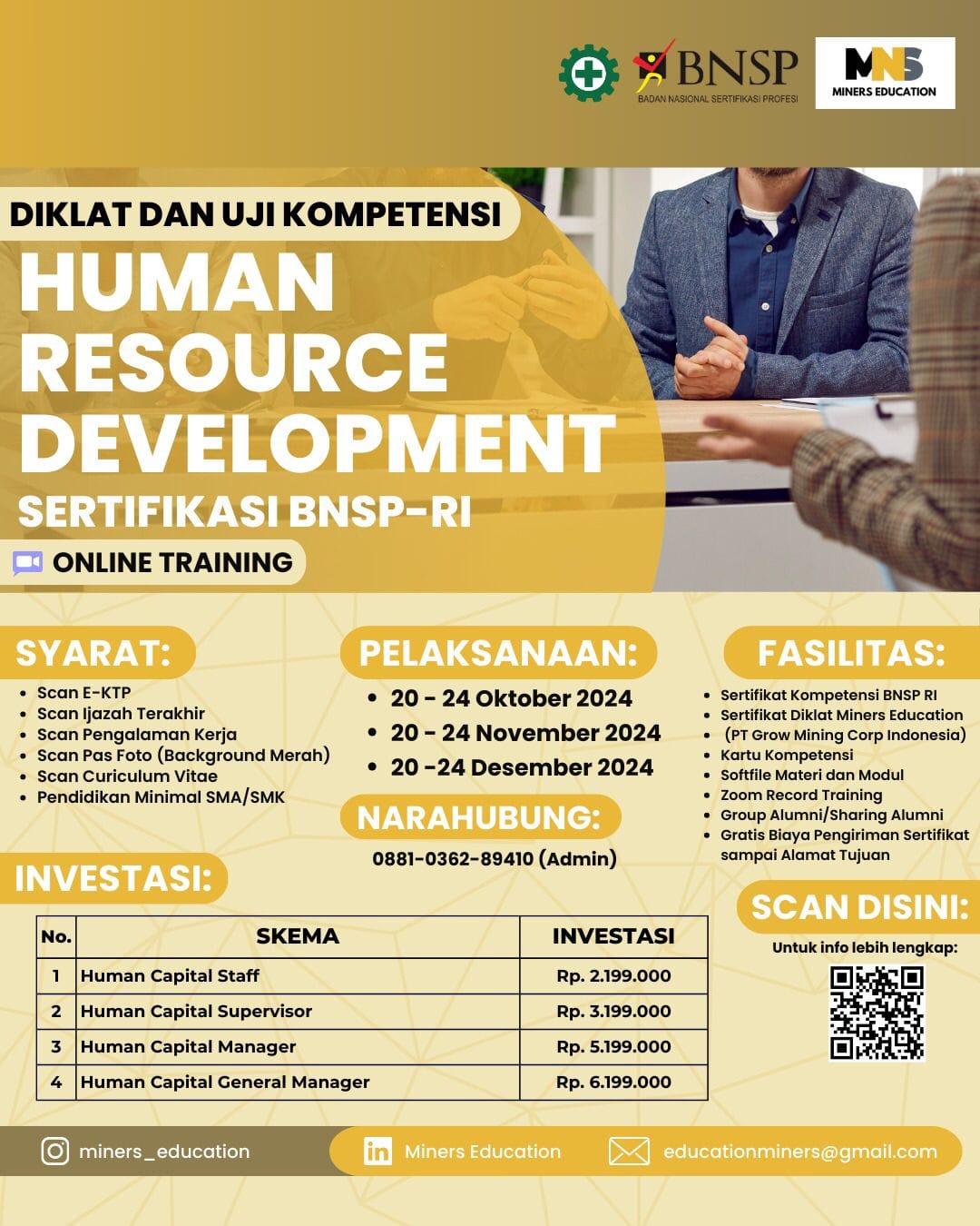 Diklat dan Uji Kompetensi Human Resource Development (HRD) - Human Capital Staff - BNSP RI