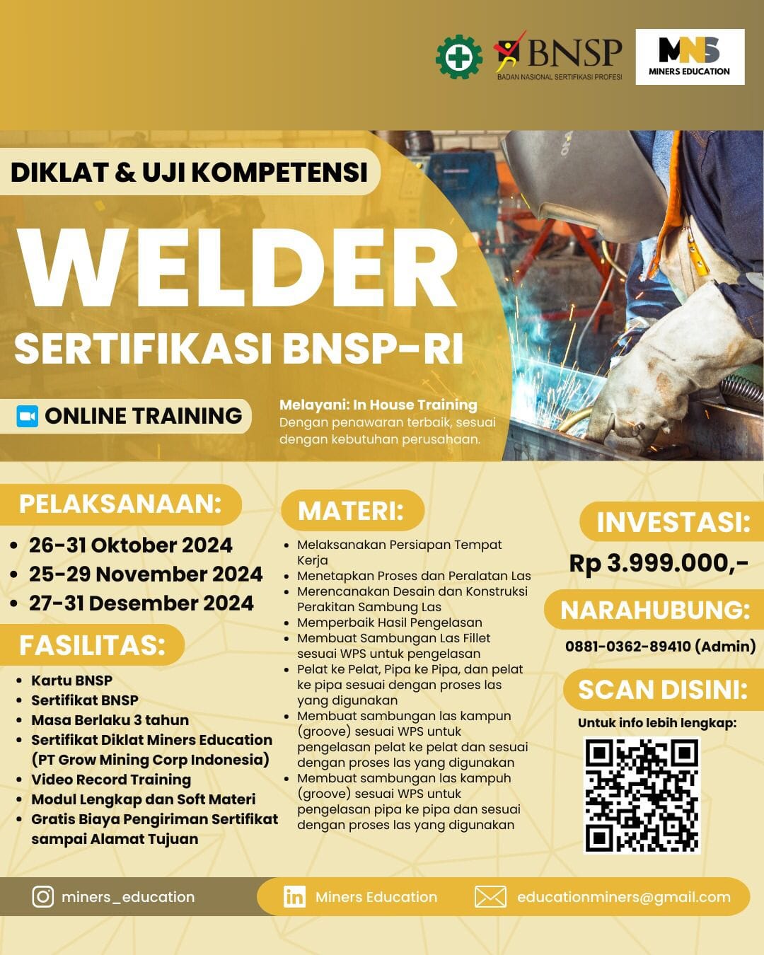 Diklat dan Uji Kompetensi WELDER Sertifikasi BNSP RI